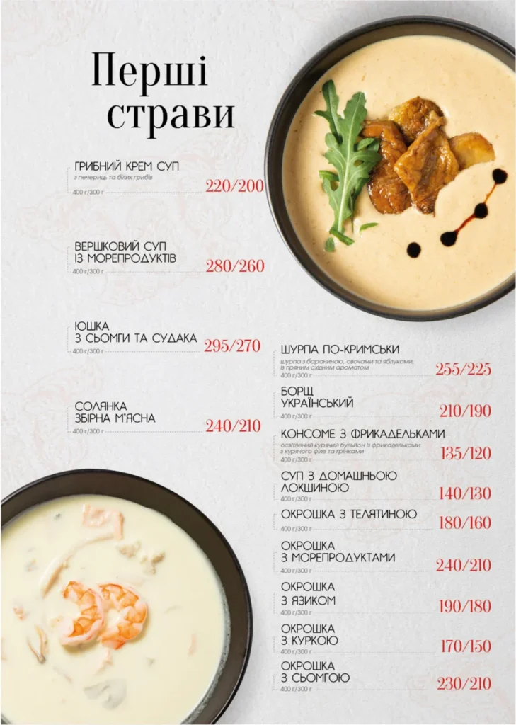 Меню - Ресторан «Альпийский Дворик» г. Харьков